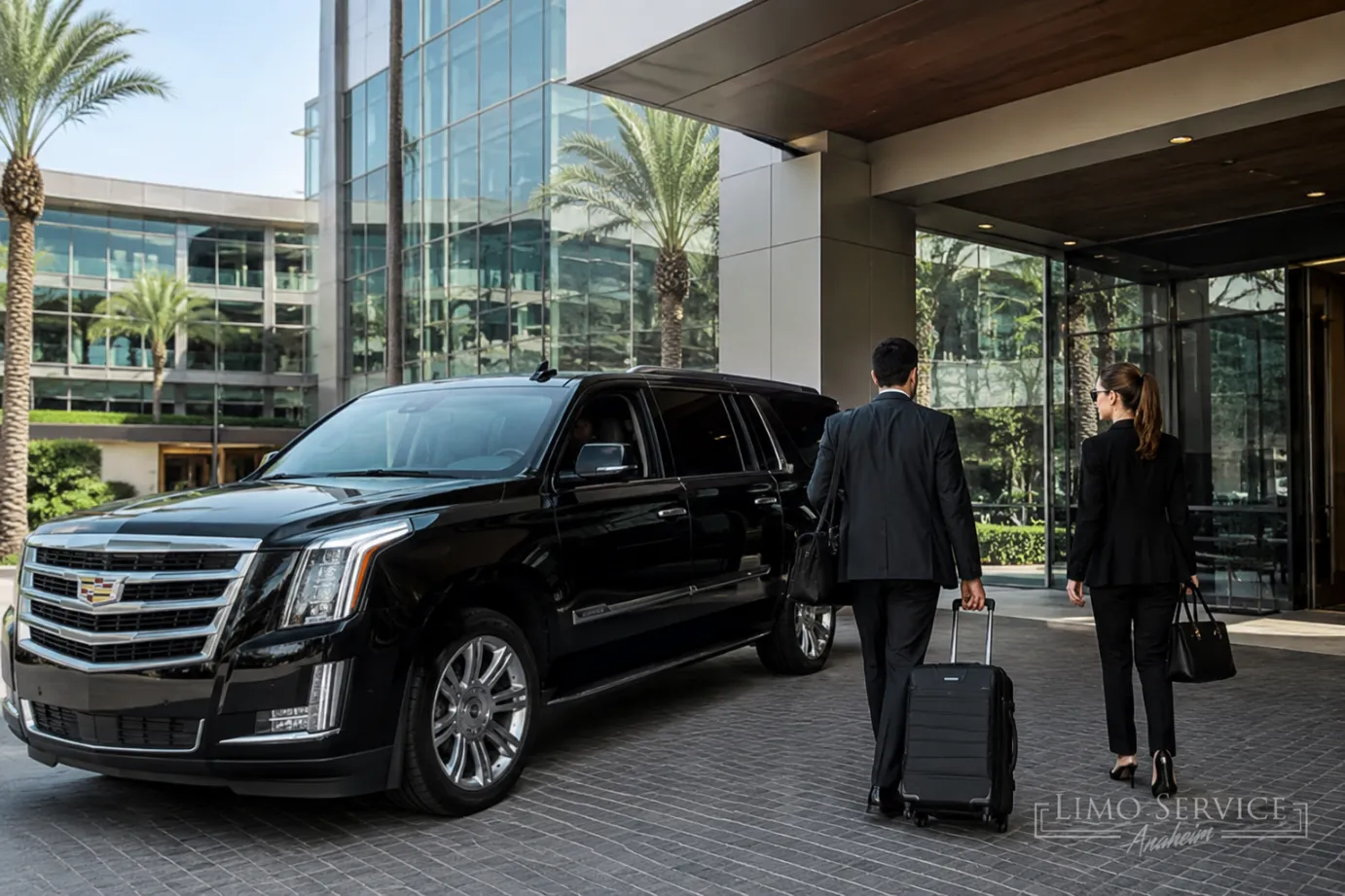 Black Cadillac Escalade executive transportation for business meetings in Anaheim