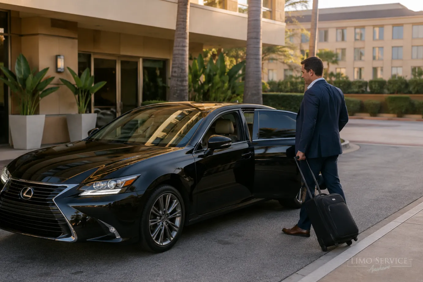 Lexus sedan providing LAX to Anaheim hotel car service for business travelers
