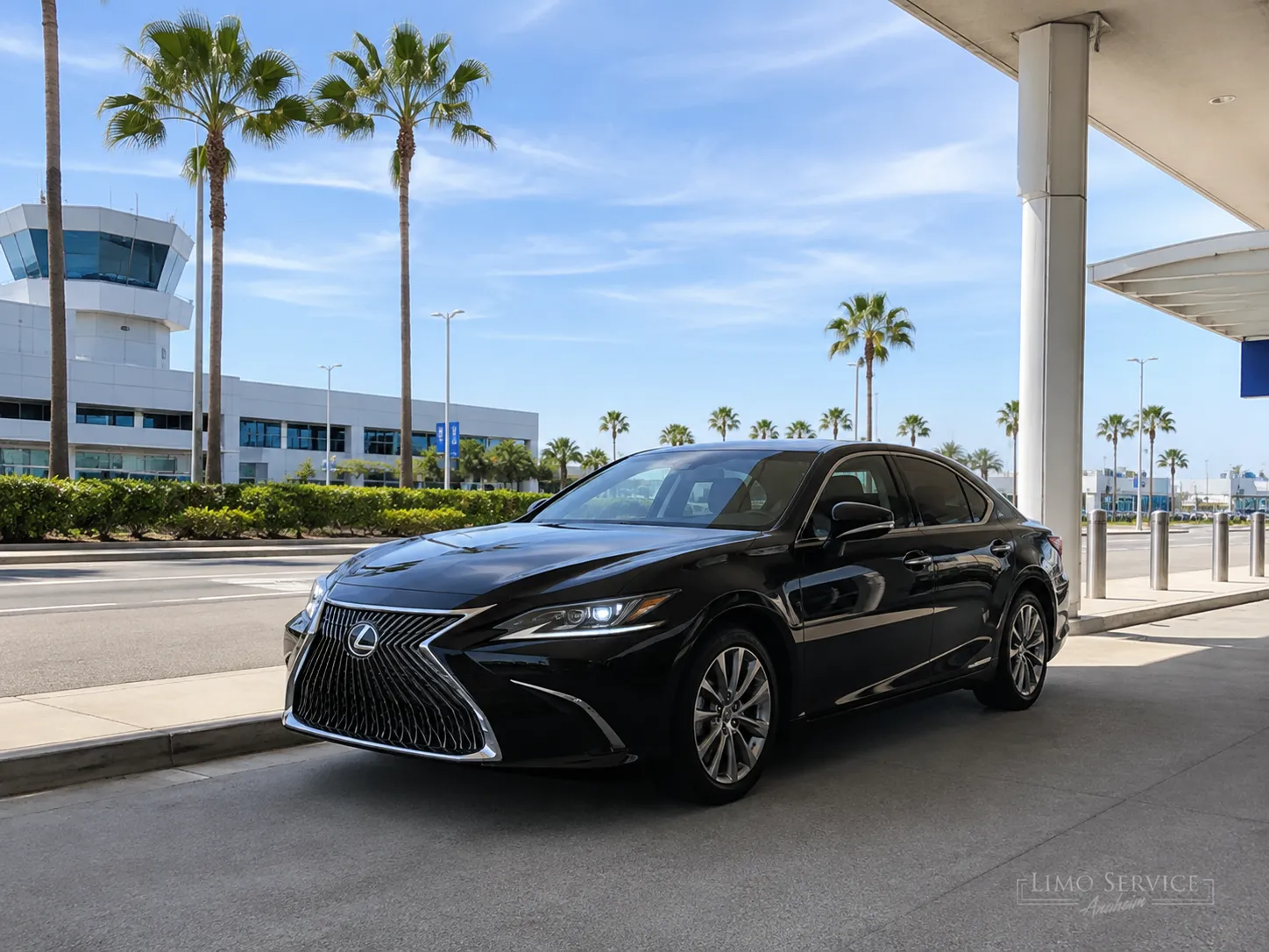 Black Lexus sedan providing Long Beach Airport to Anaheim car service