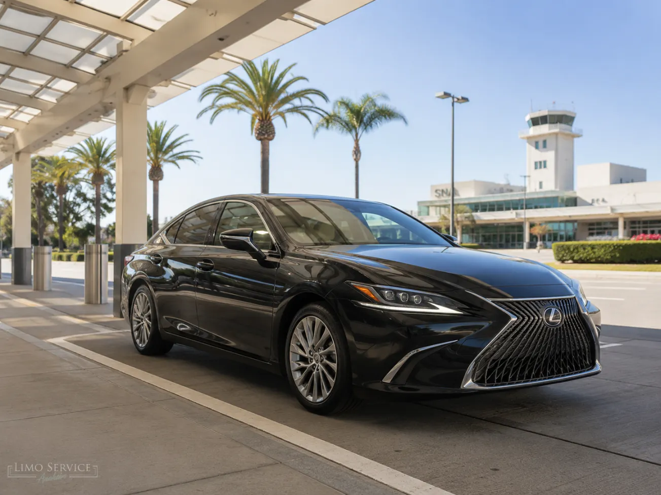 Black Lexus sedan providing SNA to Anaheim Convention Center transportation